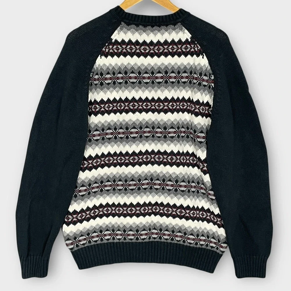 Y2K Geoffrey Beene Nordic Fair Isle 100% Cotton Sweater Mens L‎ Cabincore Preppy